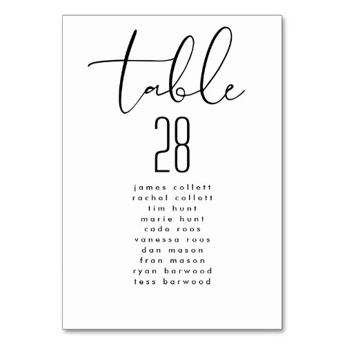 Modern Elegant Black White Wedding Seating Chart Table Number