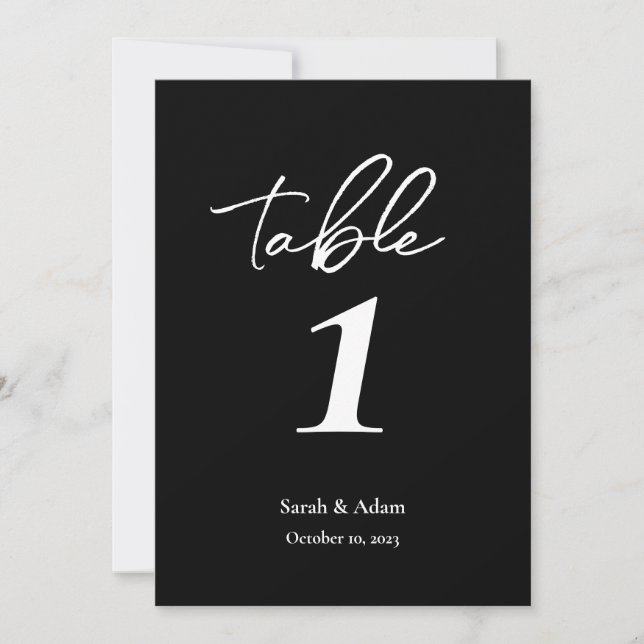 Modern Elegant Black White Wedding Table Number (Front)