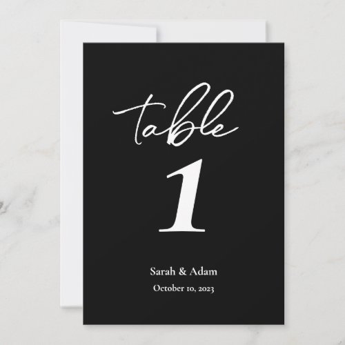 Modern Elegant Black White Wedding Table Number
