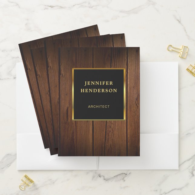 Modern elegant black wood and gold professional pocket folder (In Situ)