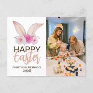 Modern Elegant Blessings Happy Easter Family photo Holiday Postcard