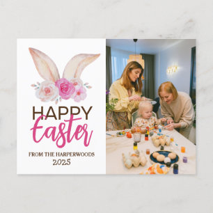 Modern Elegant Blessings Happy Easter Family photo Holiday Postcard