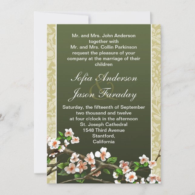 Modern elegant blossoms wedding invitation (Front)