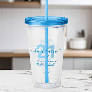 Modern Elegant Blue 21st Birthday Acrylic Tumbler