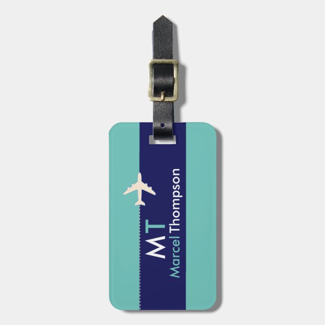 modern elegant blue aero luggage tag (Front Vertical)