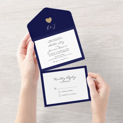 Modern Elegant Blue All in One Wedding Invitation