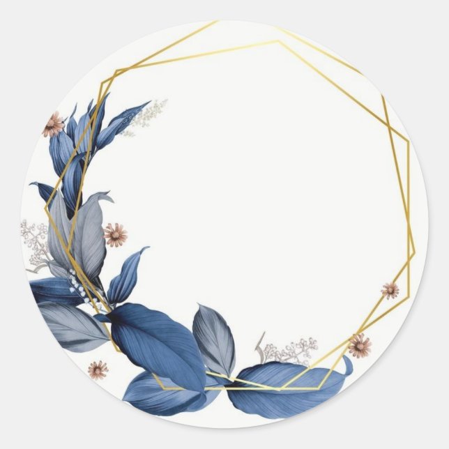 Modern Elegant blue and Gold  Classic Round Sticker (Front)