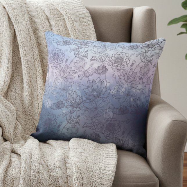 Modern Elegant Blue And Purple Flowers Throw Pillow (Creator Uploaded)