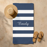 Modern Elegant Blue And White Stripes Pattern Name Beach Towel<br><div class="desc">Personalized Modern Elegant Blue And White Stripes Pattern Name Beach Towel.</div>