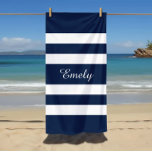 Modern Elegant Blue And White Stripes Pattern Name Beach Towel<br><div class="desc">Personalized Modern Elegant Blue And White Stripes Pattern Name Beach Towel.</div>