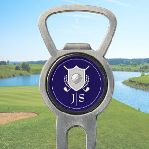 Modern Elegant Blue and White Stylish Monogrammed Divot Tool