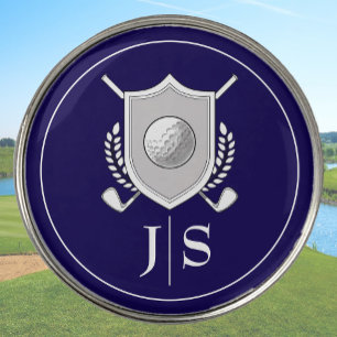 Modern Elegant Blue and White Stylish Monogrammed Golf Ball Marker