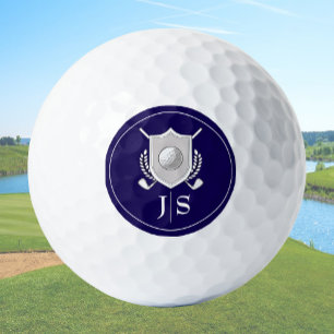 Modern Elegant Blue and White Stylish Monogrammed Golf Balls