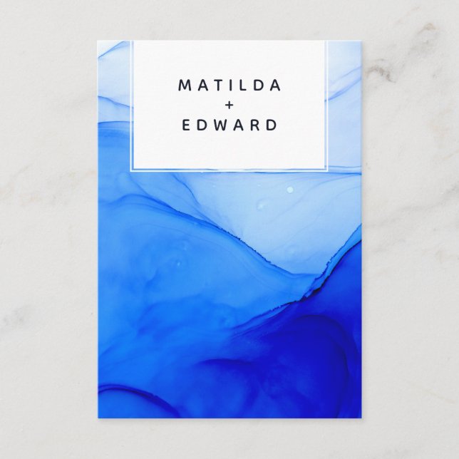 modern elegant blue and white wedding enclosure card (Front)