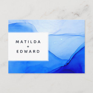 modern elegant blue and white wedding enclosure card