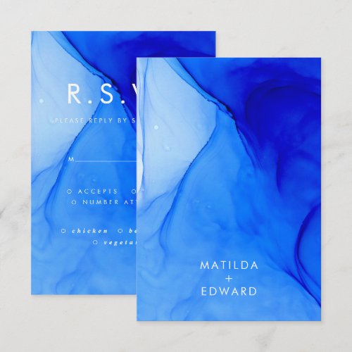 modern elegant blue and white wedding enclosure card