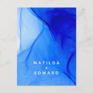 modern elegant blue and white wedding holiday postcard