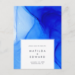 modern elegant blue and white wedding holiday postcard