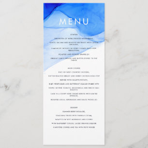 modern elegant blue and white wedding menu