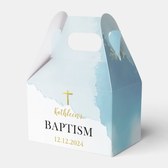 Modern Elegant Blue Baptism Favor Boxes (Front Side)