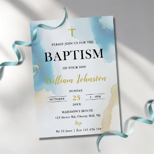 Modern Elegant Blue Baptism Invitation