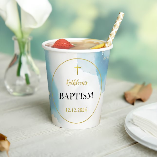 Modern Elegant Blue Baptism  Paper Cups (Creator Uploaded)