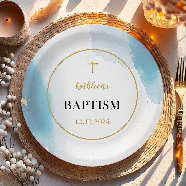 Modern Elegant Blue Baptism Paper Plates (Creator Uploaded)