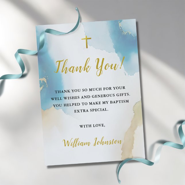 Modern Elegant Blue Baptism Thank You Card (Creator Uploaded)