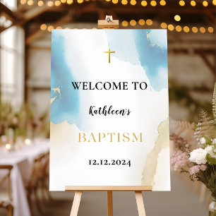 Modern Elegant Blue Baptism Welcome Sign
