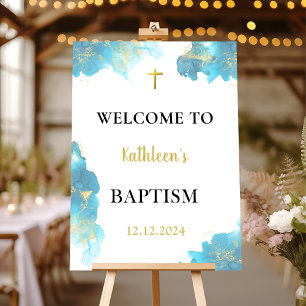 Modern Elegant Blue Baptism Welcome Sign