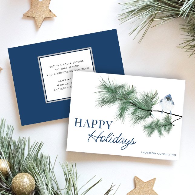 Modern Elegant Blue Bird Happy Holidays Business Holiday Card (Creator Uploaded)