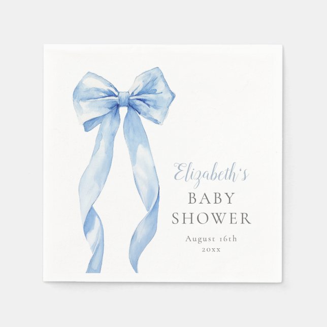 Modern Elegant Blue Bow Boy Baby Shower Napkins (Front)