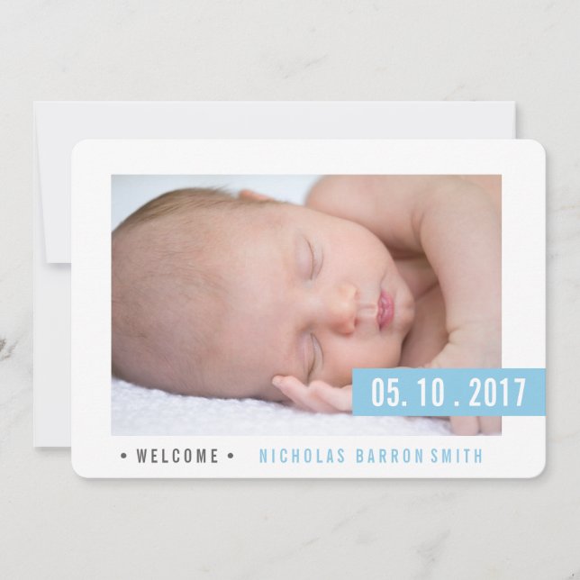 MODERN Elegant  BLUE BOY announcement photo card (Front)