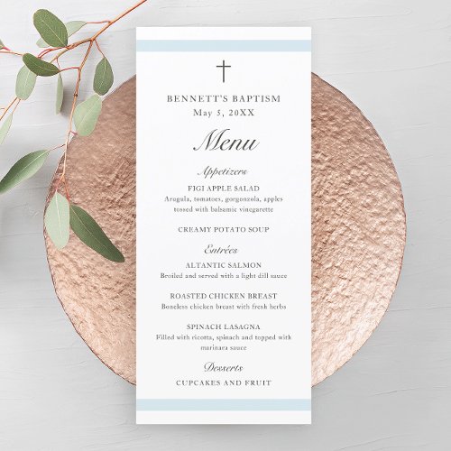 Modern Elegant Blue Boys Baptism Menu