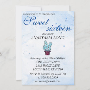 Modern, Elegant Blue Cactus Save The Date
