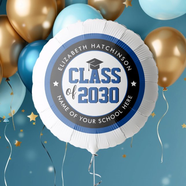 Modern Elegant Blue Class of 2026 Graduation Party Balloon (Creator Uploaded)