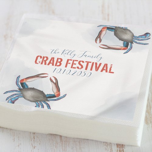 Modern Elegant Blue Crab Minimalist Watercolor  Po Napkins