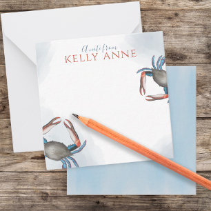 Modern Elegant Blue Crab Watercolor Navy Blue Note Card