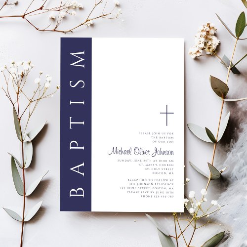 Modern Elegant Blue Cross Baptism Invitation