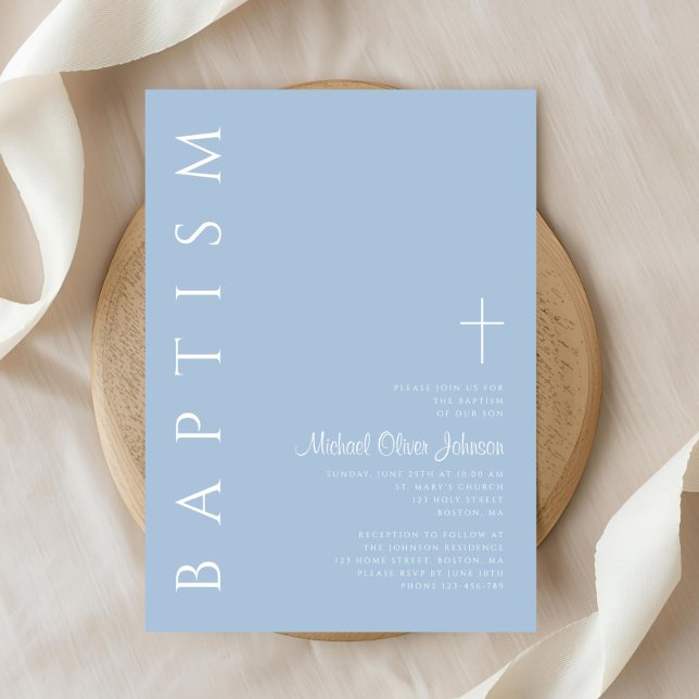 Modern Elegant Blue Cross Boy Baptism Invitation (Modern Elegant Blue Cross Boy Baptism Invitation)