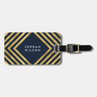 Modern Elegant Blue Faux Gold Geometric Lines Luggage Tag
