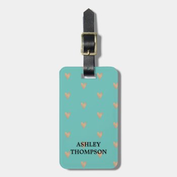 Modern Elegant Blue Faux Gold Hearts  Luggage Tag by Weaselgift at Zazzle