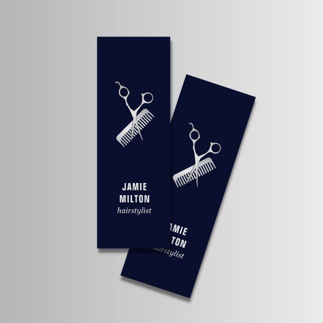 Modern Elegant Blue Faux Silver Scissor Comb Mini Business Card (Creator Uploaded)