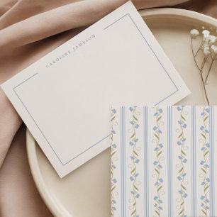 Modern Elegant Blue Floral Flat Note Card