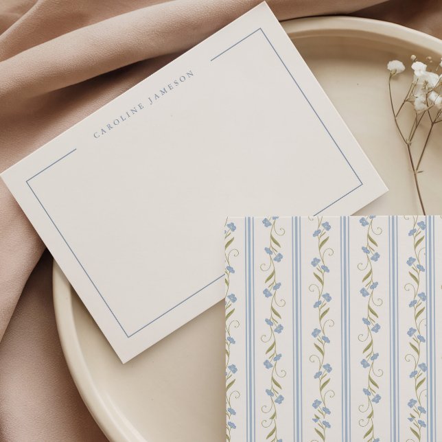 Modern Elegant Blue Floral Flat Note Card (Creator Uploaded)