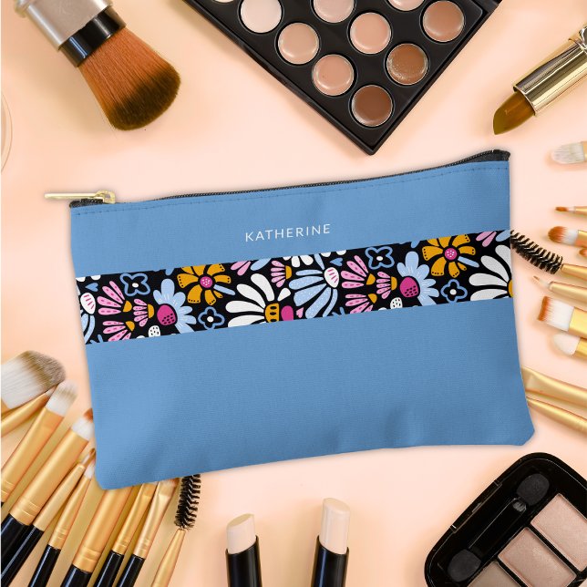 Modern Elegant Blue Floral Pattern Accessory Pouch (Creator Uploaded)