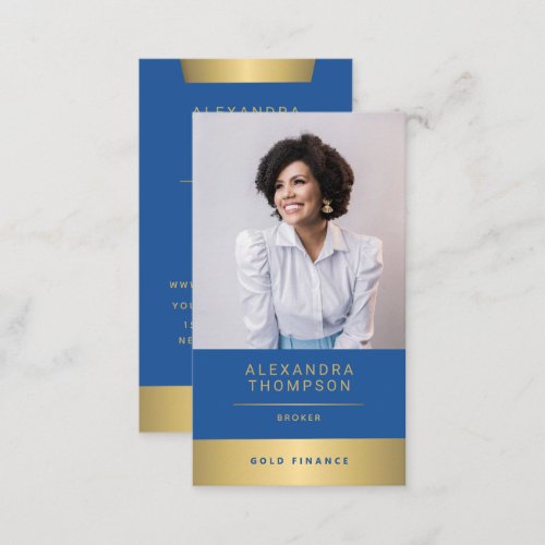 Modern Elegant Blue Gold CEO Professional Photo Business Card