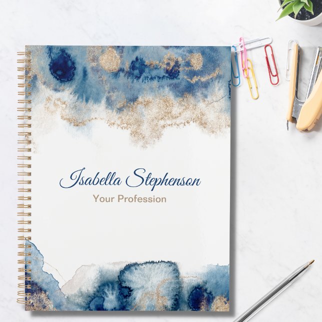 Modern Elegant Blue Gold Liquid Watercolor Ink  Planner (Creator Uploaded)