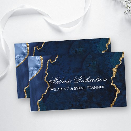  Modern Elegant Blue Gold Marble Agate Geode Business Card