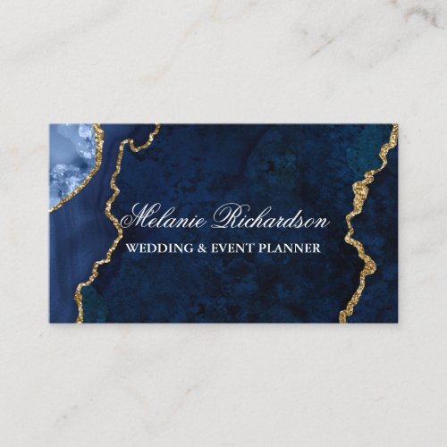  Modern Elegant Blue Gold Marble Agate Geode Business Card